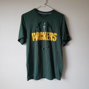 Green Bay Packers T-Shirt Tee Mens Small Green Nike Dri-Fit NFL Spell Out Used